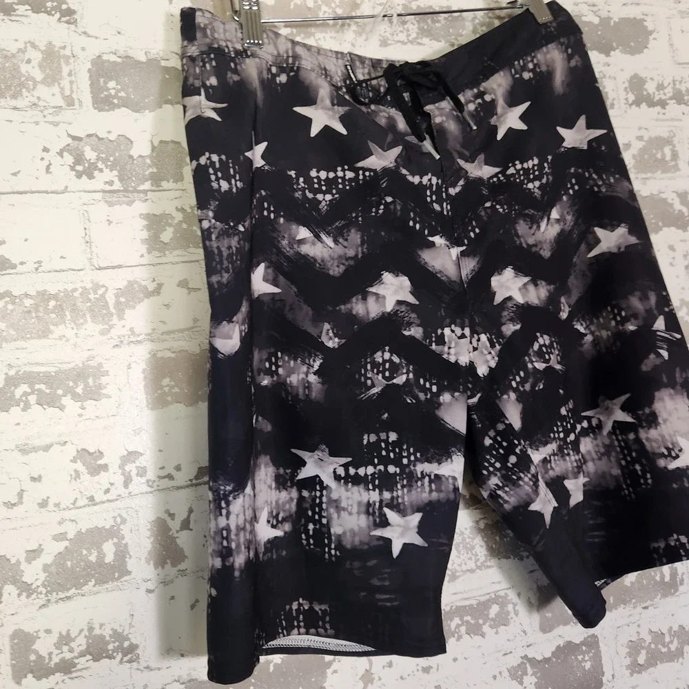 ONeill Hyperfreak‎ Mens Board Shorts Surfer Black White Star Print Size 30 Beach